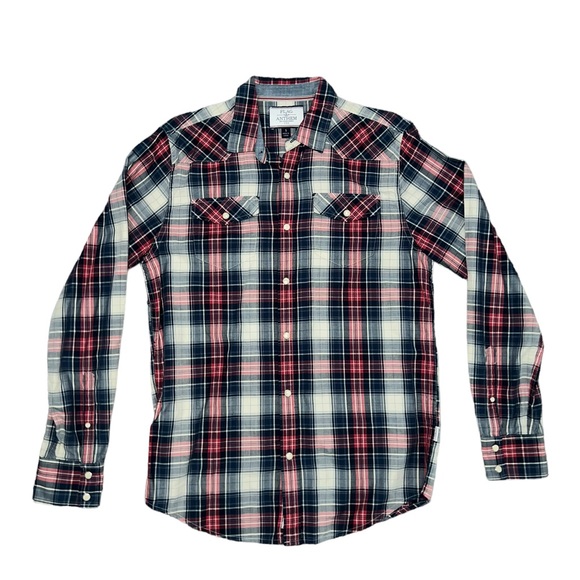 Flag & Anthem Plaid Vintage Washed Long Sleeve Button Up Shirt Men’s Size Small - Picture 1 of 3